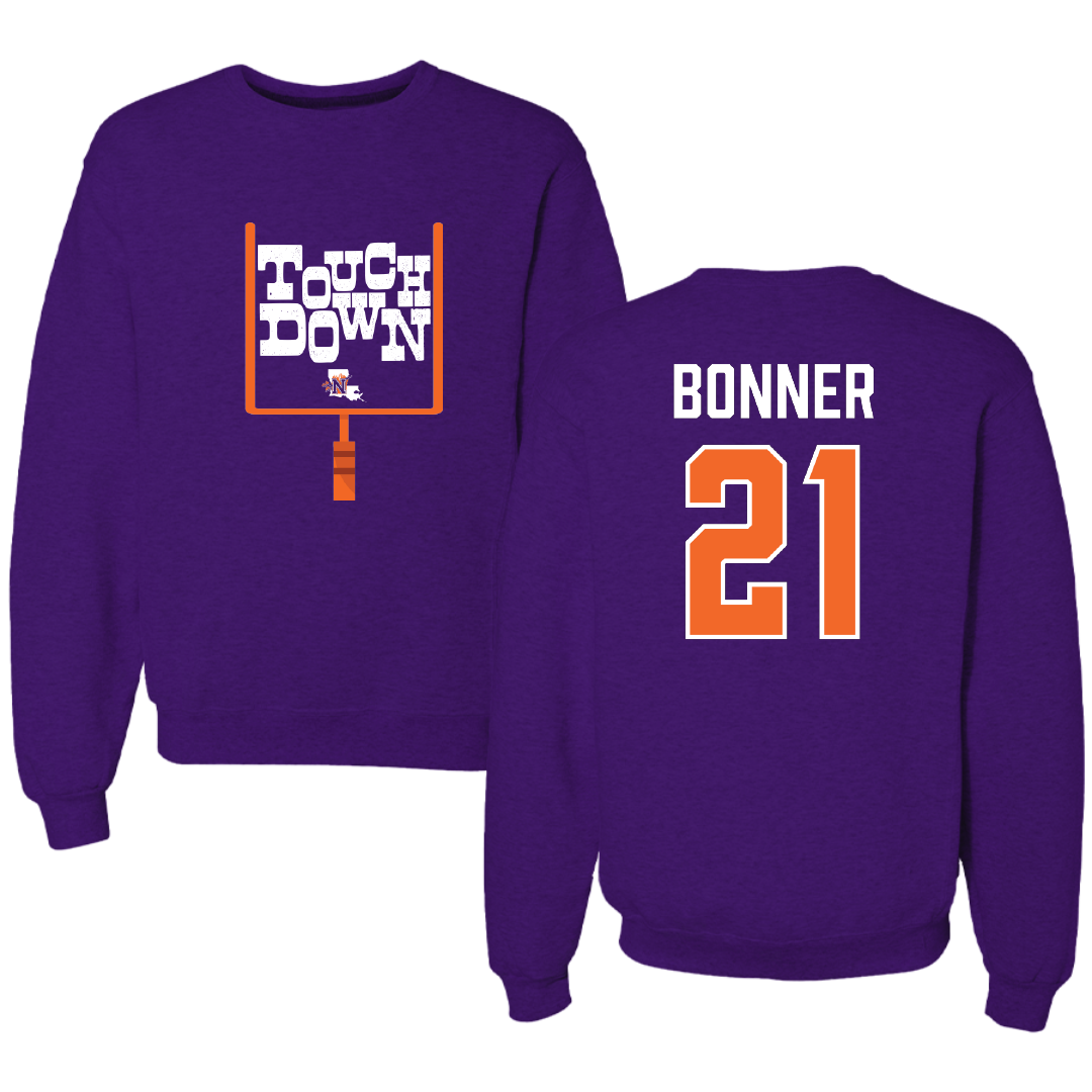 Northwestern State University Football Purple Touchdown Crewneck - #21 Ja’Marion Bonner