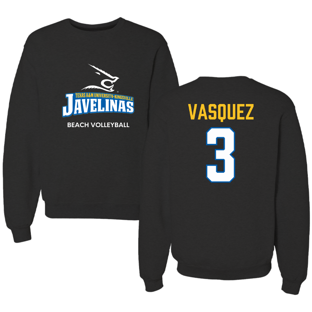 Texas A&M University-Kingsville Beach Volleyball Black Crewneck - #3 Kalani Vasquez