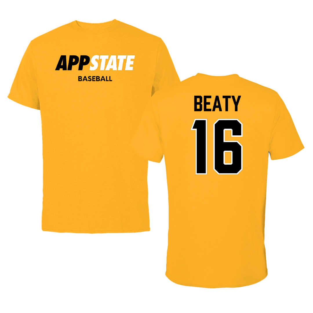 Appalachian State University Baseball Gold Tee - #16 Jake Beaty