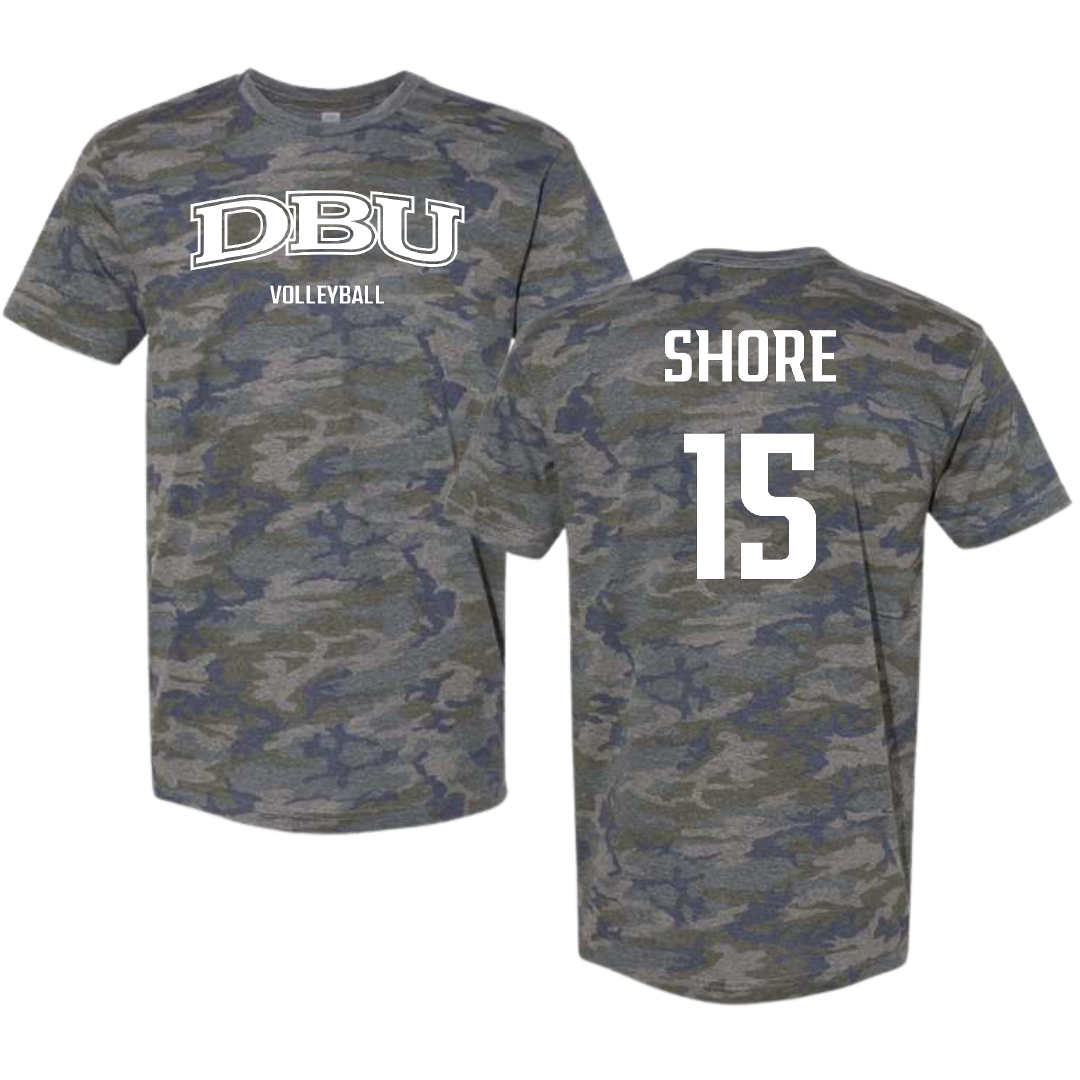 Dallas Baptist University Volleyball (W) Vintage Camo Tee - #15 Shaylee Shore