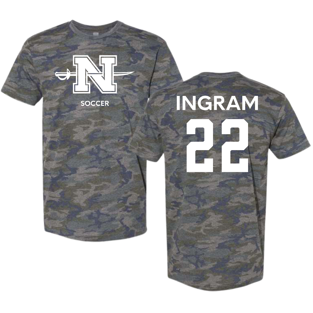 Nicholls State University Soccer (W) Vintage Camo Tee - #22 Kori Ingram