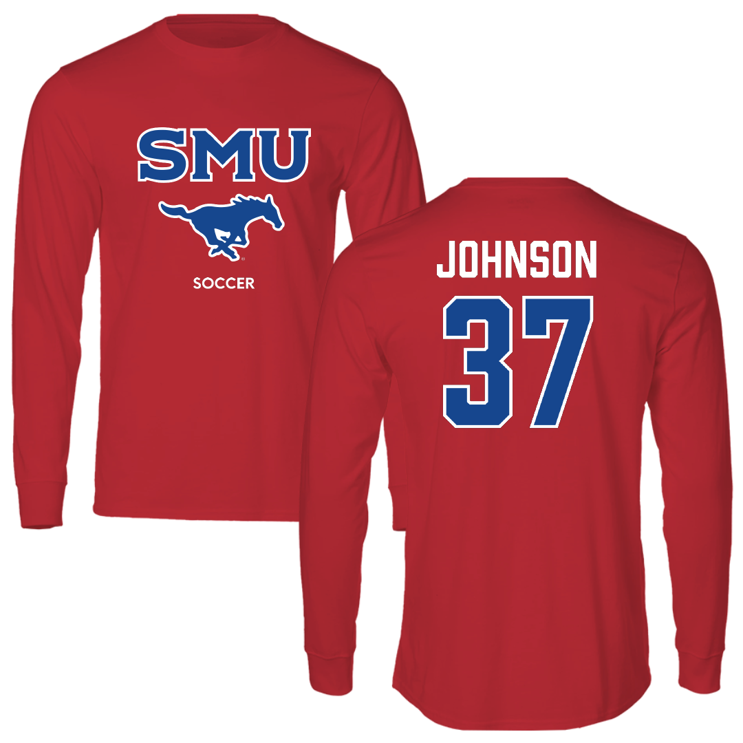 Southern Methodist University Soccer (M) Red Long Sleeve - #37 Chance Johnson