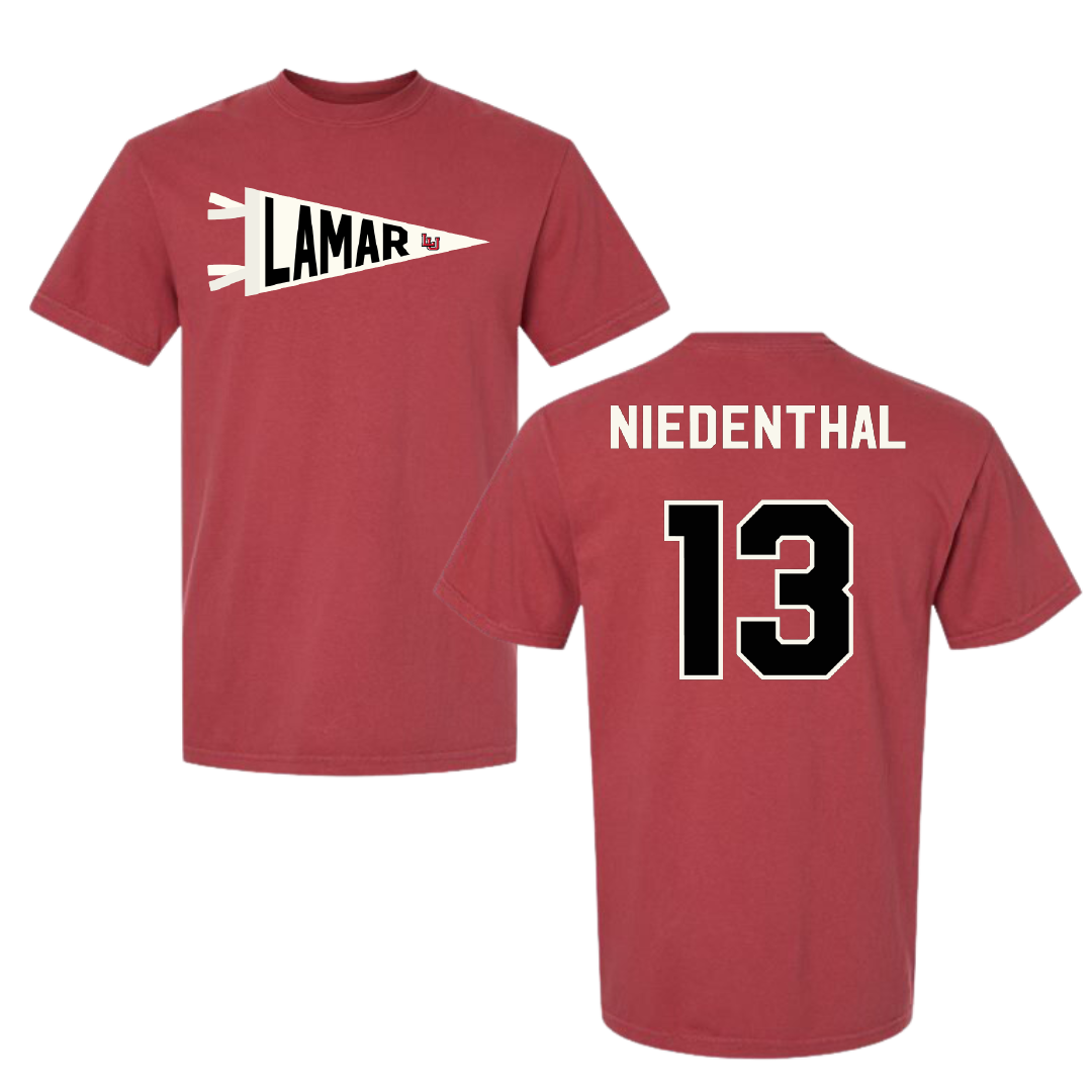 Lamar University Softball Canvas Red Pennant Comfort Colors Tee - #13 Cameron Niedenthal