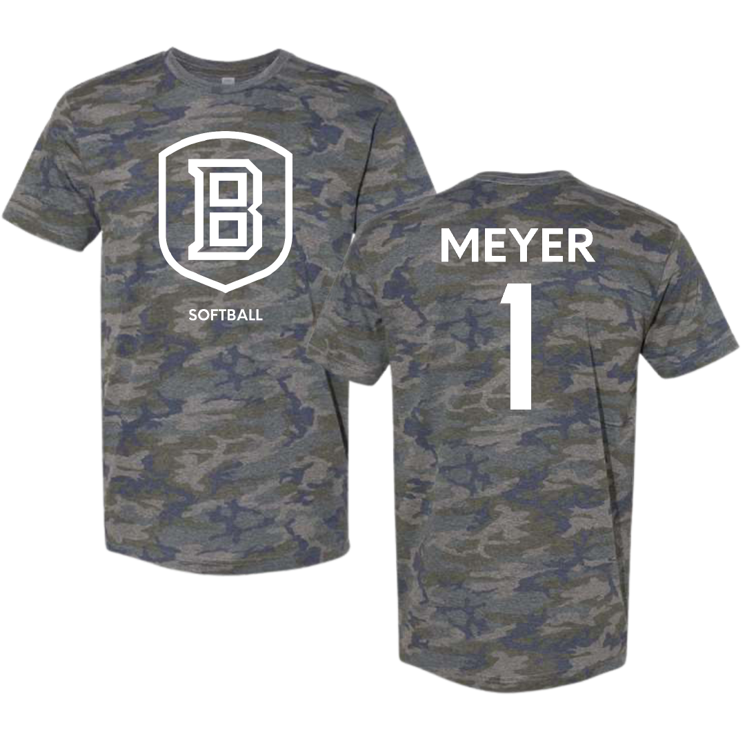 Bradley University Softball Vintage Camo Tee - #1 Tori Meyer