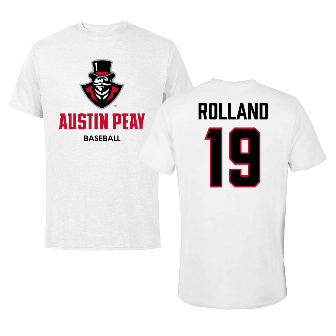 Austin Peay State University Baseball White Tee - #19 Luke Rolland