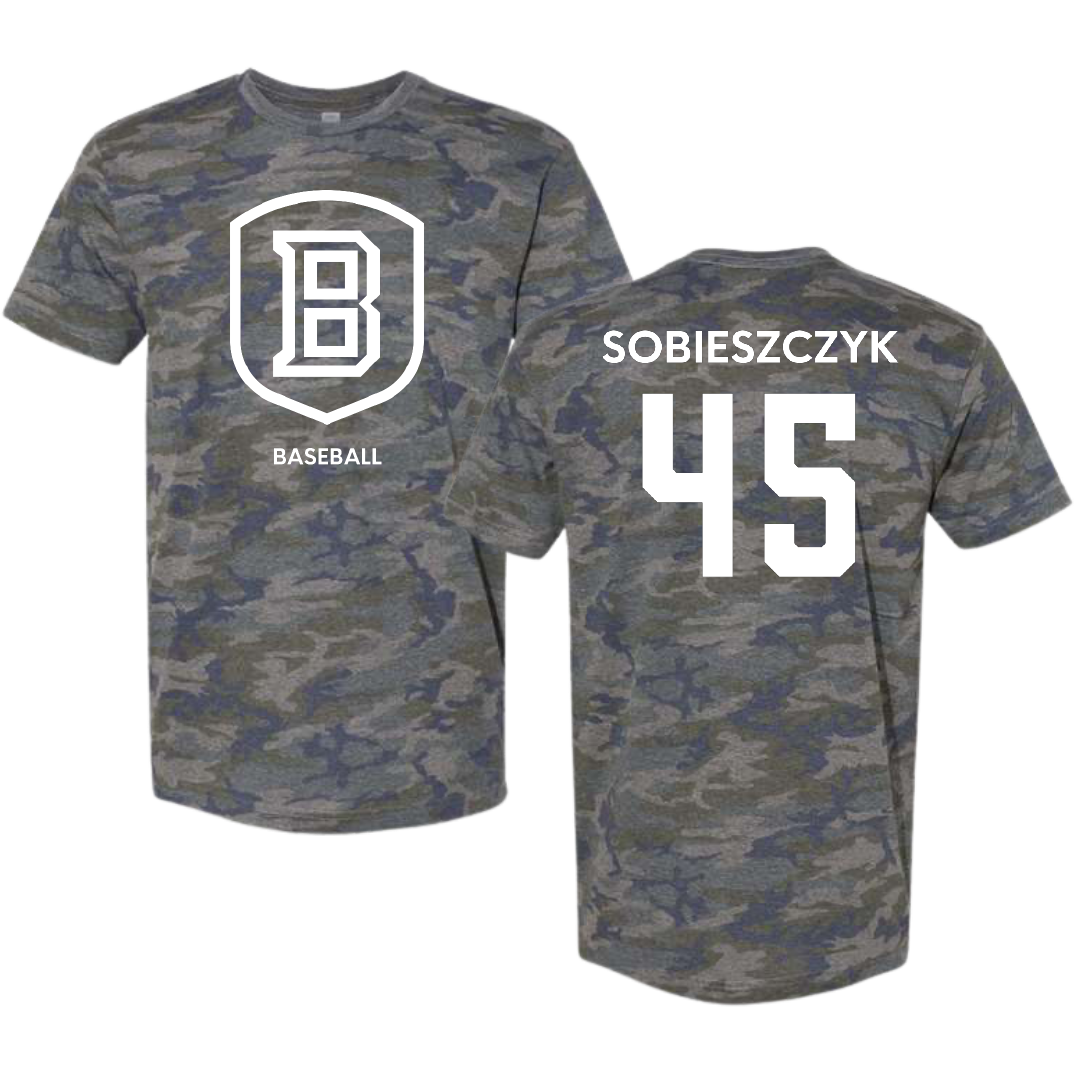 Bradley University Baseball Vintage Camo Tee - #45 Isaac Sobieszczyk