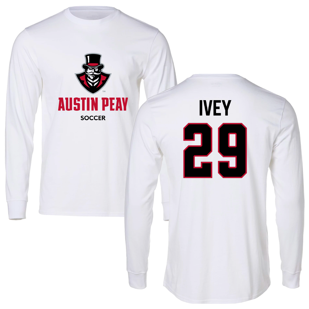 Austin Peay State University Soccer (W) White Performance Long Sleeve - #29 Ashtyn Ivey