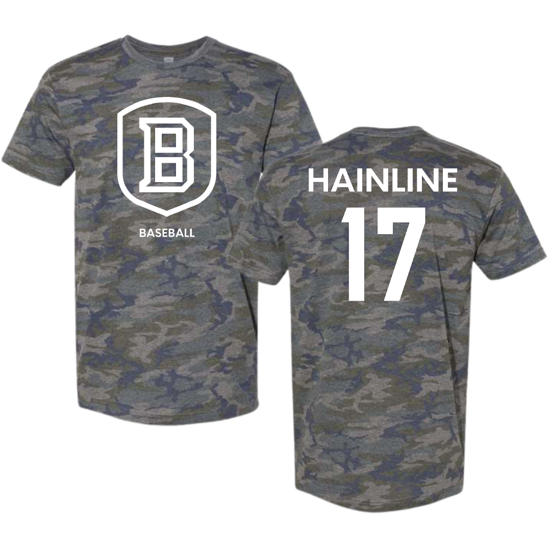 Bradley University Baseball Vintage Camo Tee - #17 Nick Hainline