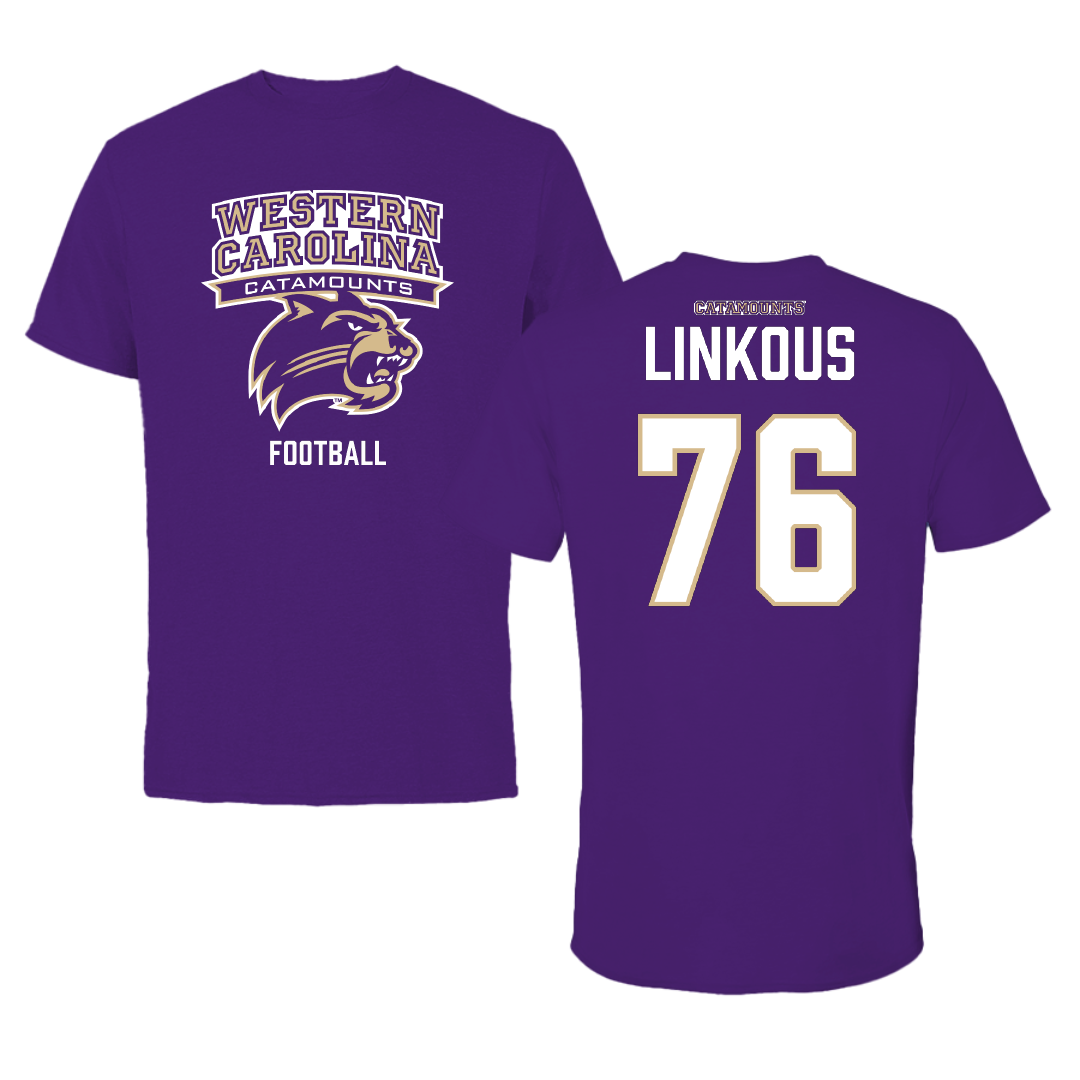 Western Carolina University Football Purple Performance Tee - #76 Nathan Linkous