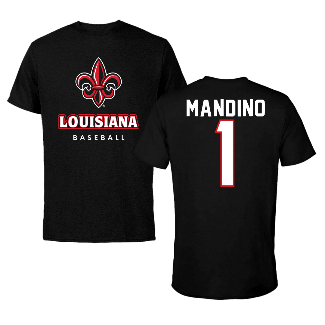 University of Louisiana at Lafayette Baseball Black Performance Tee - #1 Maddox Mandino