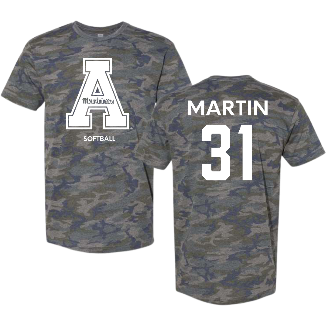 Appalachian State University Softball Vintage Camo Tee - #31 Sidney Martin