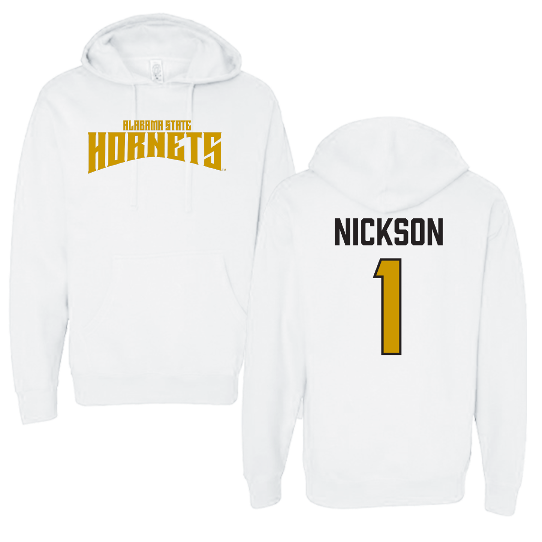 Alabama State University Football White Classic Hoodie - #1 Willie Nickson
