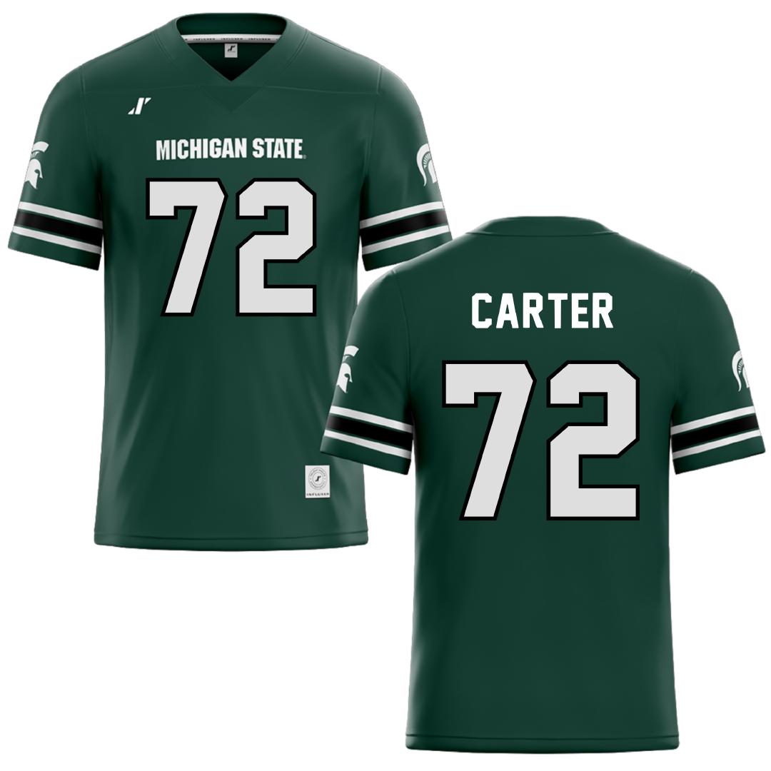 Michigan State University Green Football Jersey - #72 Caleb Carter