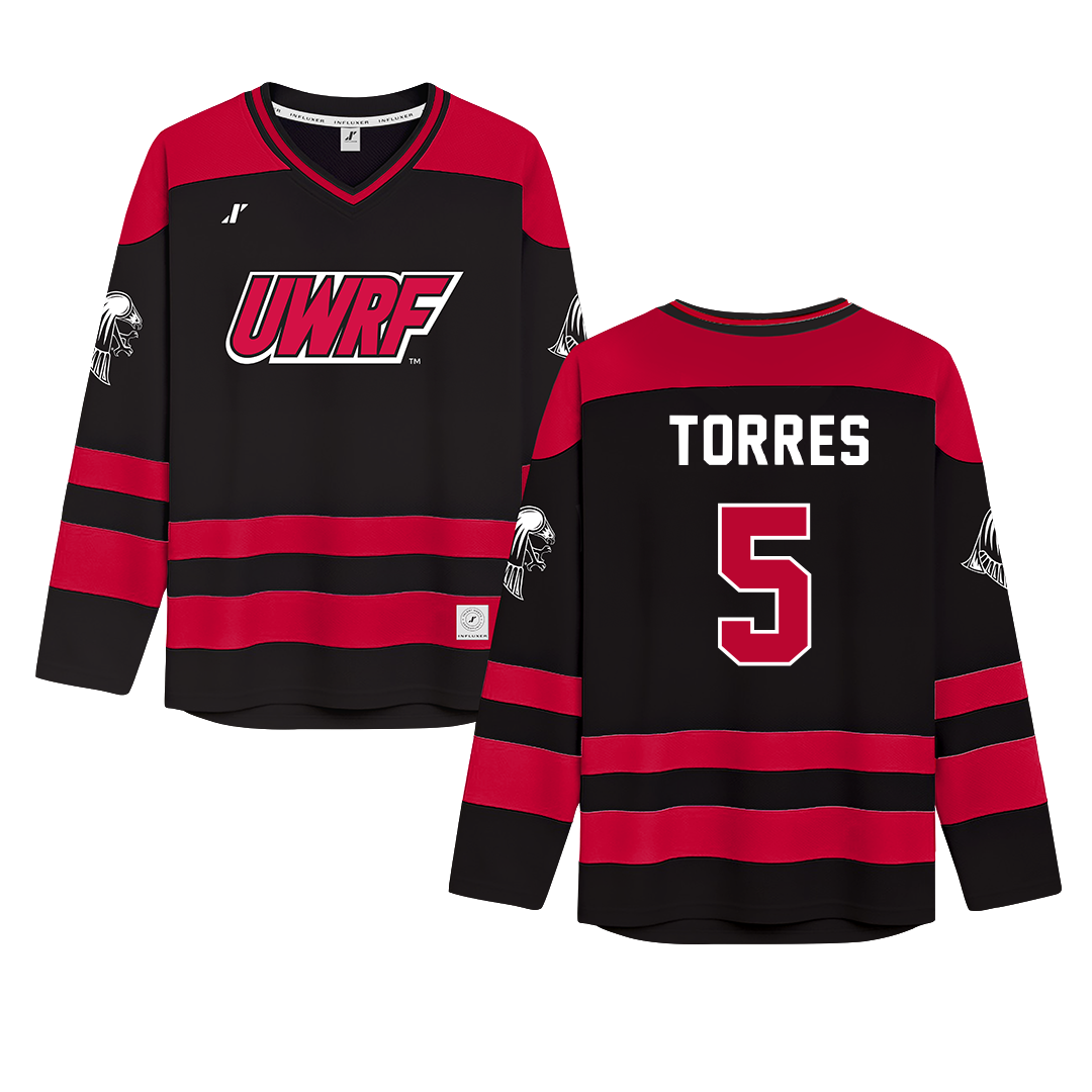 University of Wisconsin-River Falls Black Hockey Jersey - #5 Aidan Torres