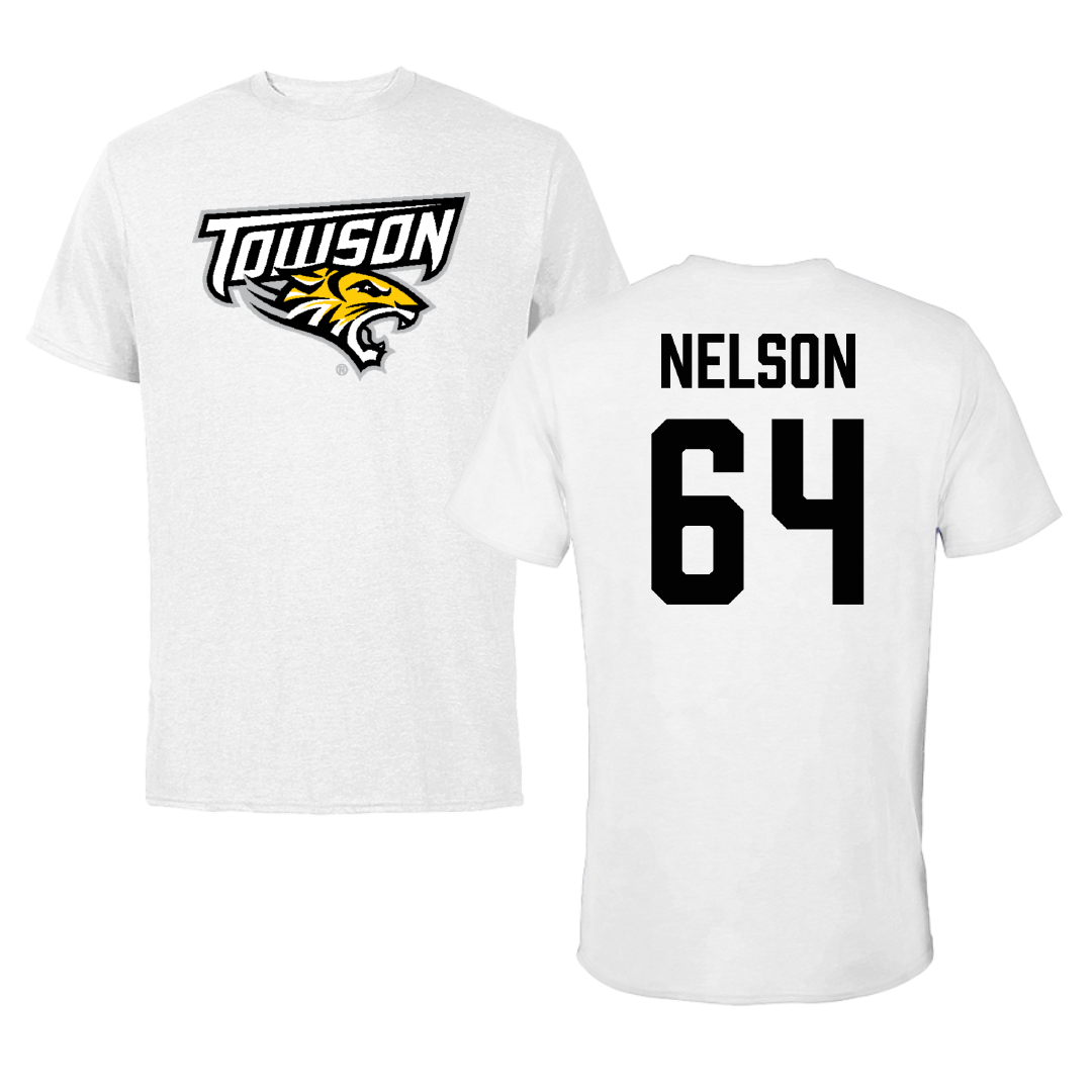 Towson University Football White Performance Tee - #64 Joden Nelson