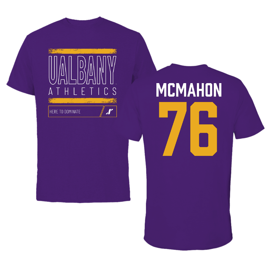 University at Albany Football Purple Dominate Performance Tee - #76 Joey McMahon