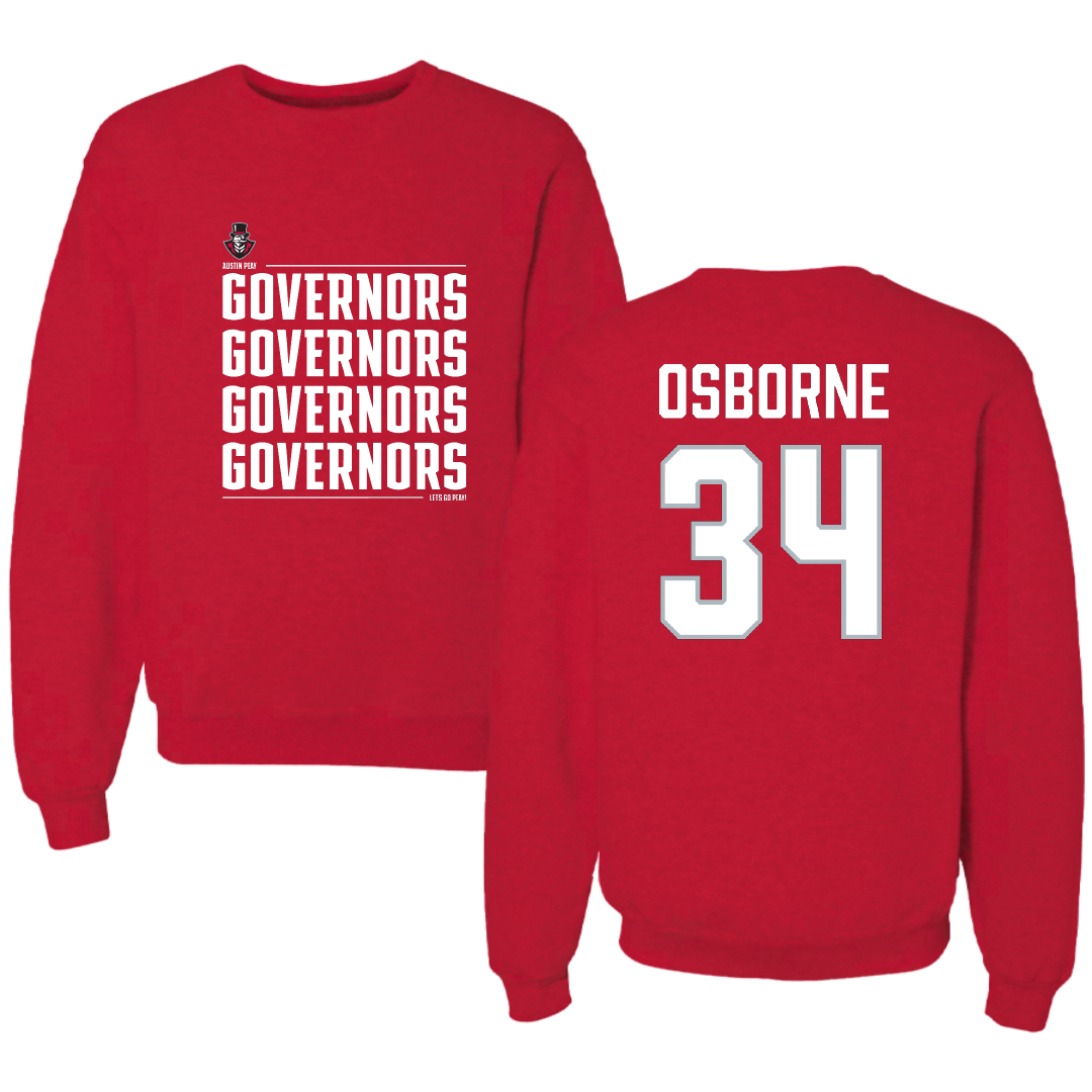 Austin Peay State University Football Red General Crewneck - #34 Jahlin Osborne