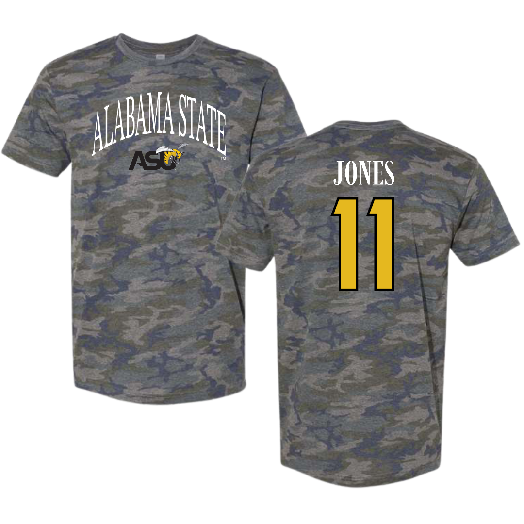 Alabama State University Football Vintage Camo Tee - #11 Jalen Jones