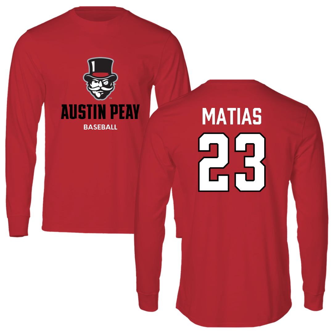 Austin Peay State University Baseball Red Mascot Performance Long Sleeve - #23 Andres Matias