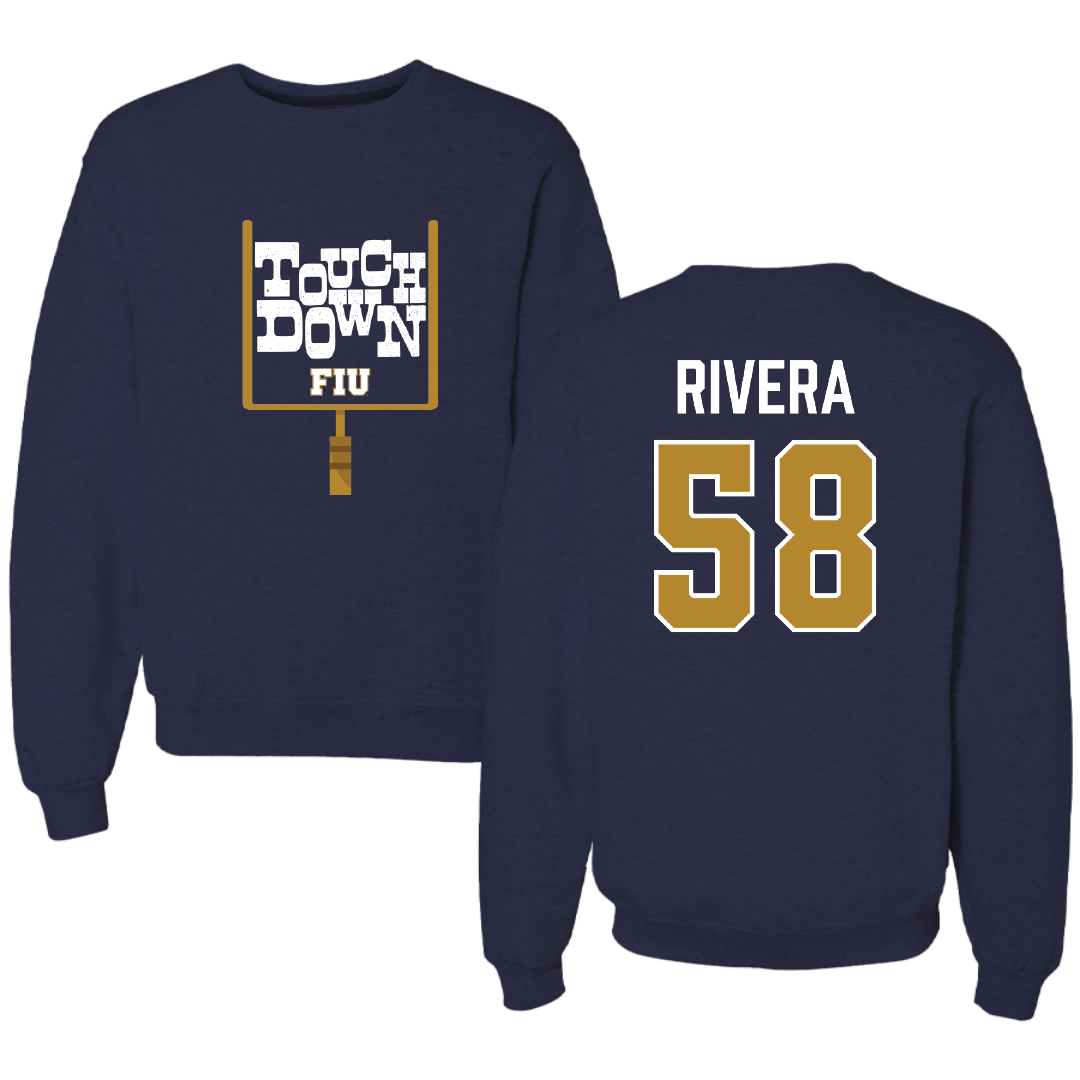 Florida International University Football Navy Touchdown Crewneck - #58 Ashton Rivera