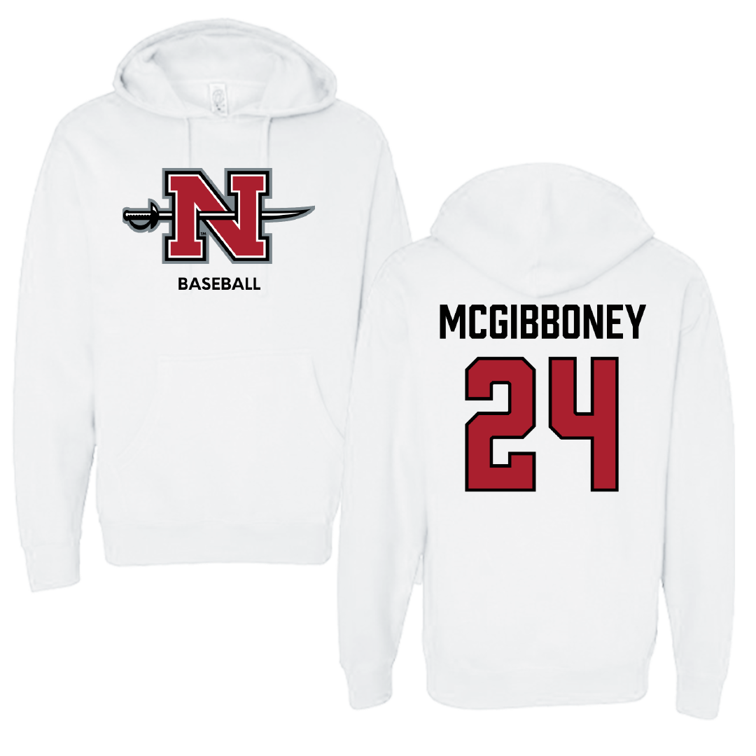 Nicholls State University Baseball White Hoodie - #24 Luke McGibboney