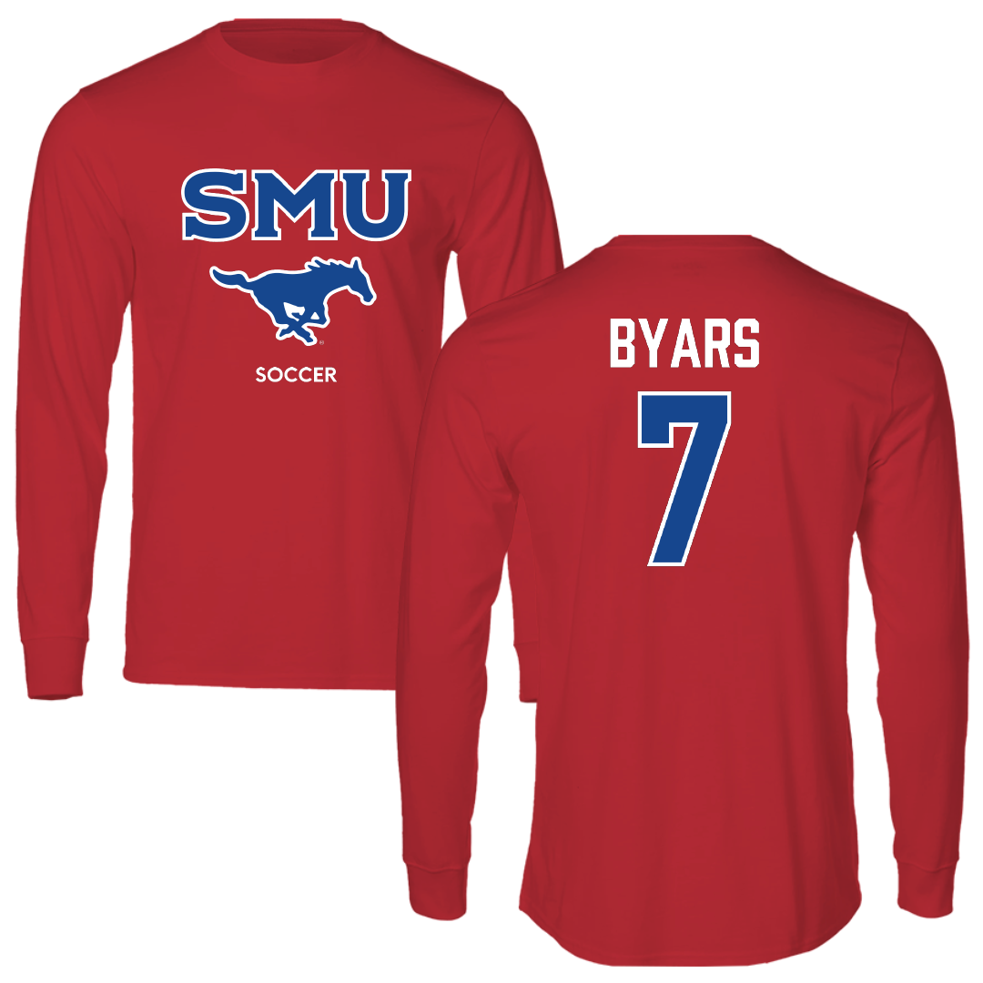 Southern Methodist University Soccer (W) Red Performance Long Sleeve - #7 Truth Byars