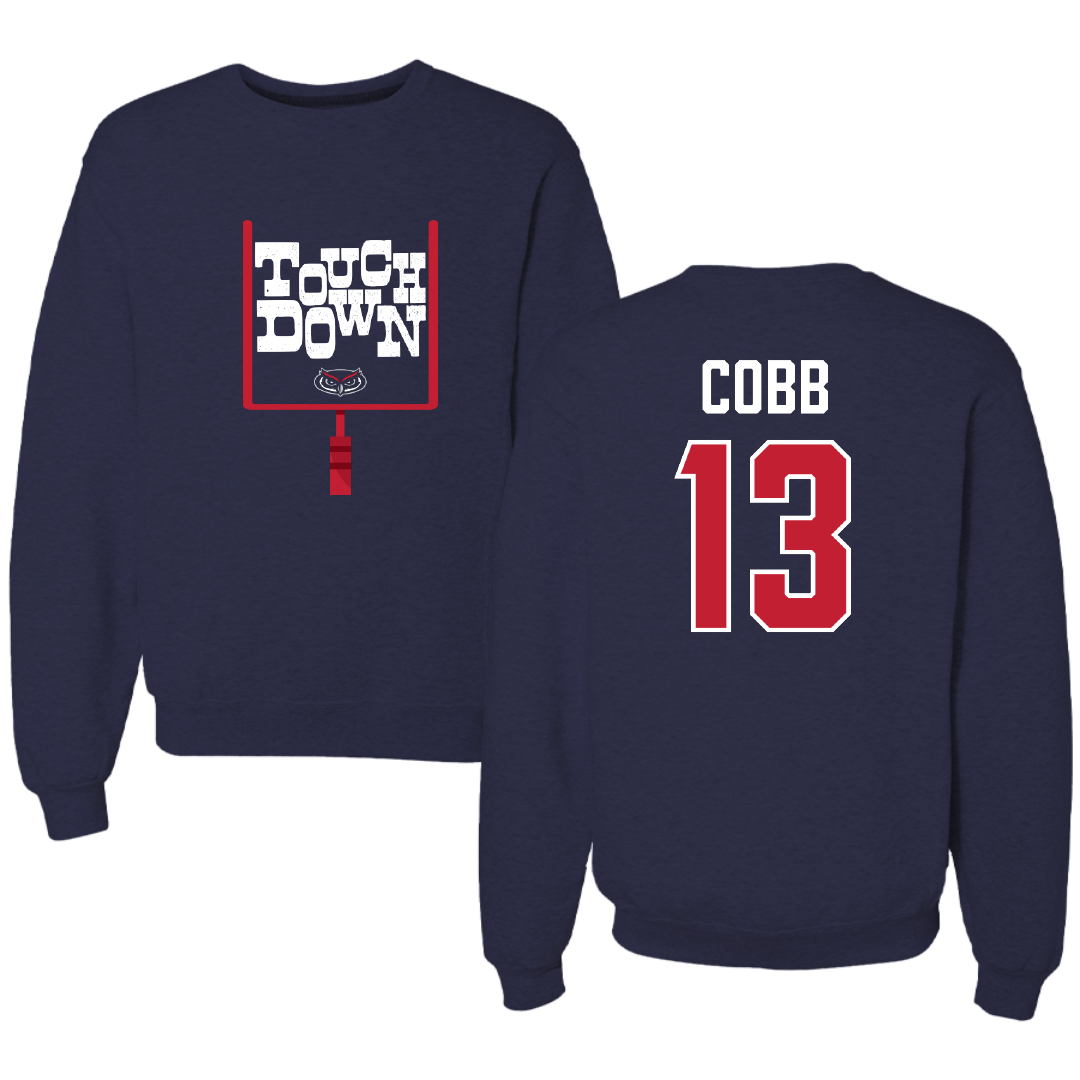 Florida Atlantic University Football Navy Touchdown Crewneck - #13 A'ceon Cobb