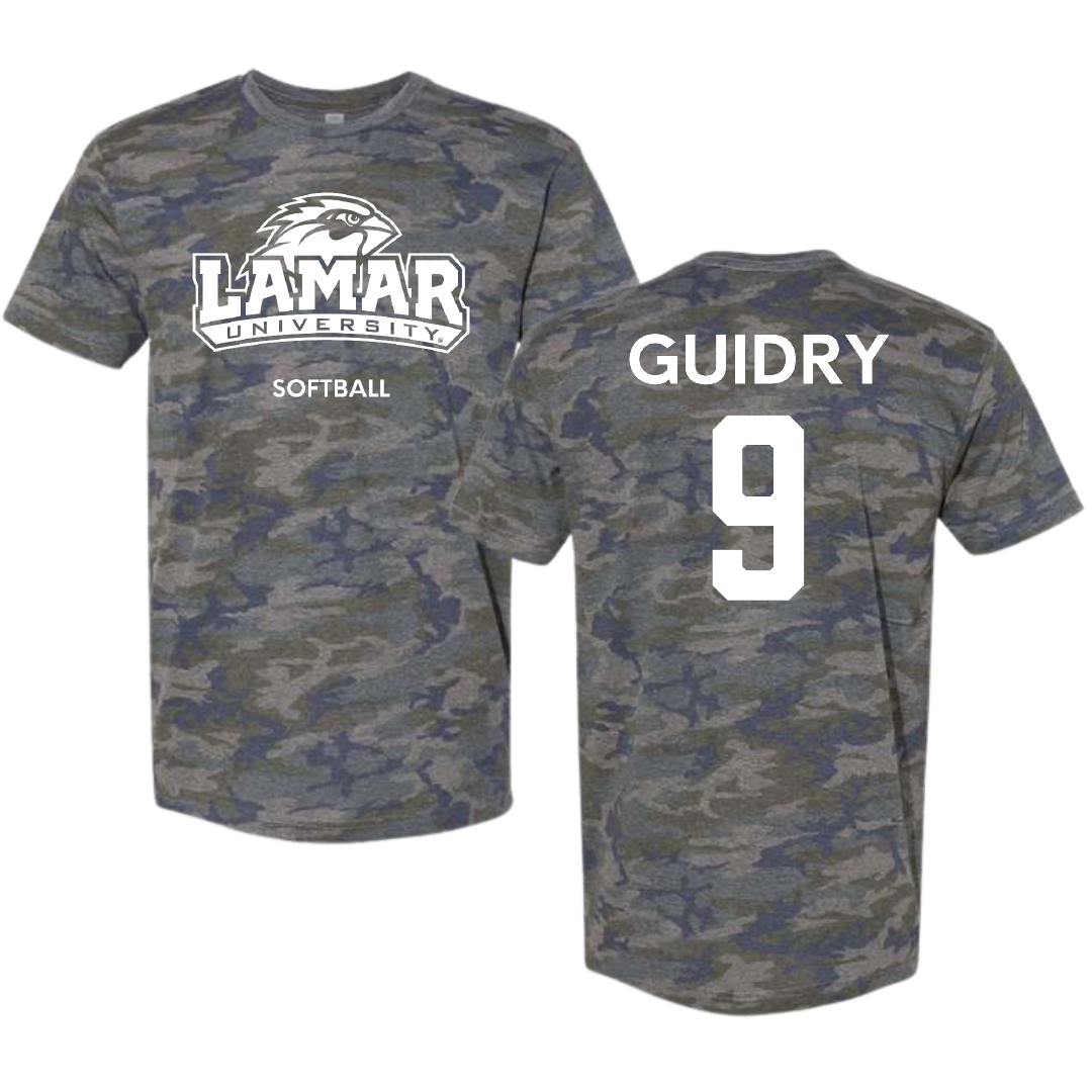 Lamar University Softball Vintage Camo Tee - #9 Madison Guidry