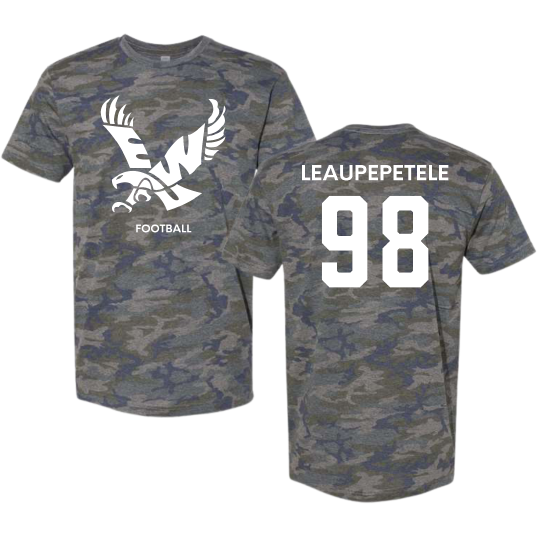 Eastern Washington University Football Vintage Camo Tee - #98 Jirah Leaupepetele