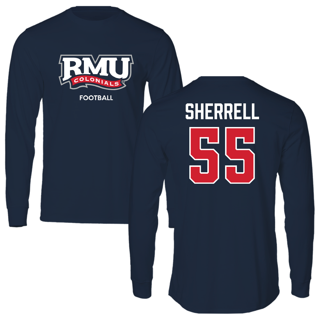 Robert Morris University Football Navy RMU Performance Long Sleeve - #55 Tayvon Sherrell