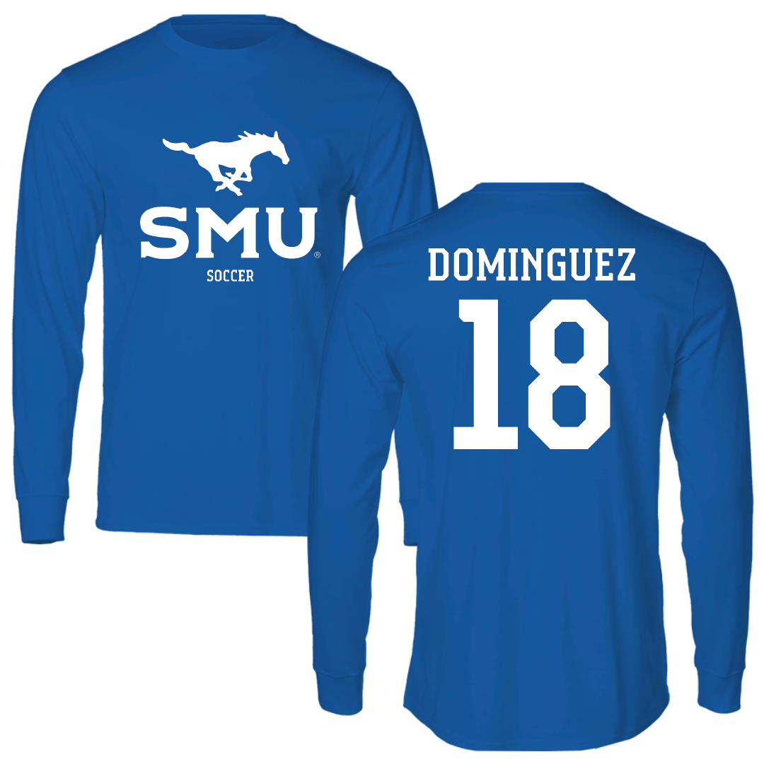 Southern Methodist University Soccer (M) Blue Mascot Long Sleeve - #18 Martin Dominguez