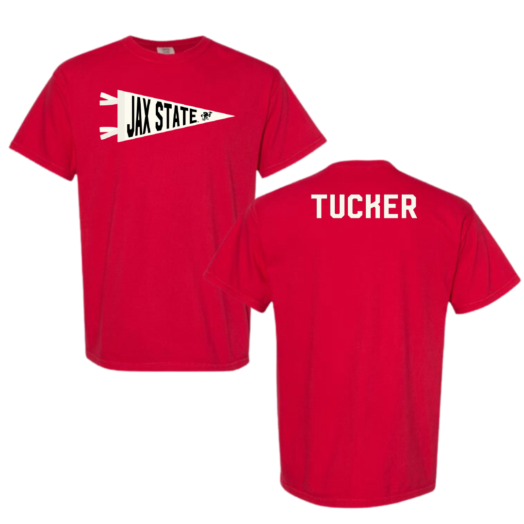 Jacksonville State University TF and XC Red Pennant Comfort Colors Tee - Hailey Tucker