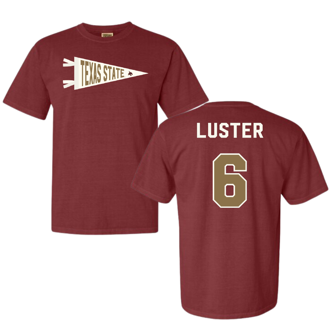 Texas State University Football Maroon Pennant Comfort Colors Tee - #6 Keldric Luster