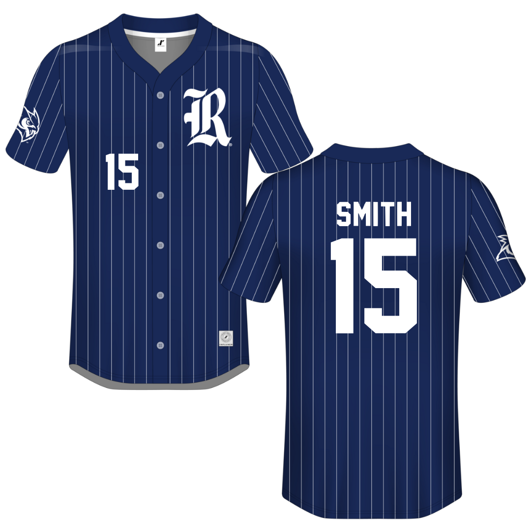 Rice University Navy Pinstripe Button-Down Jersey - #15 Luke Smith