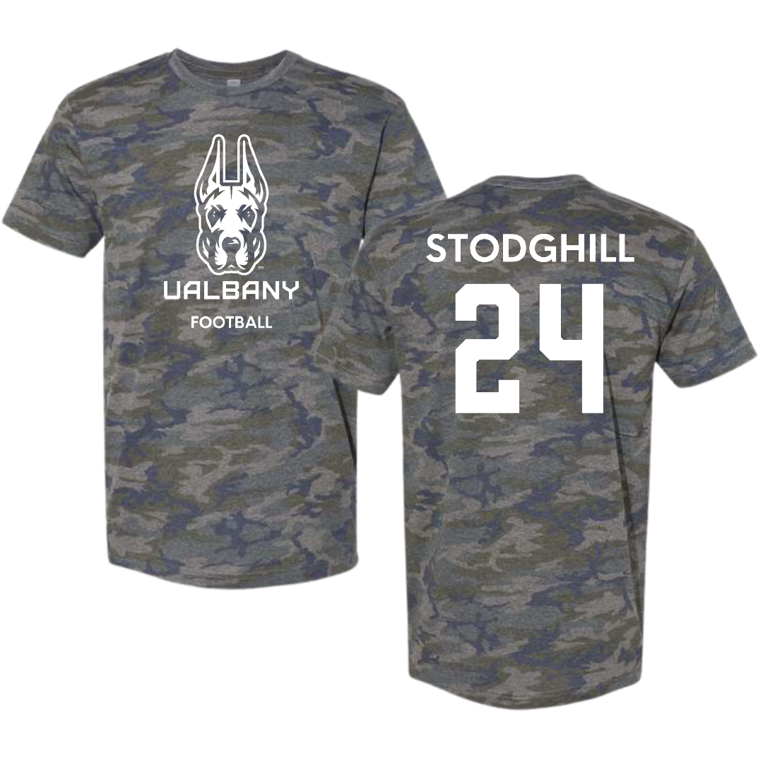 University at Albany Football Vintage Camo Tee - #24 Cam Stodghill