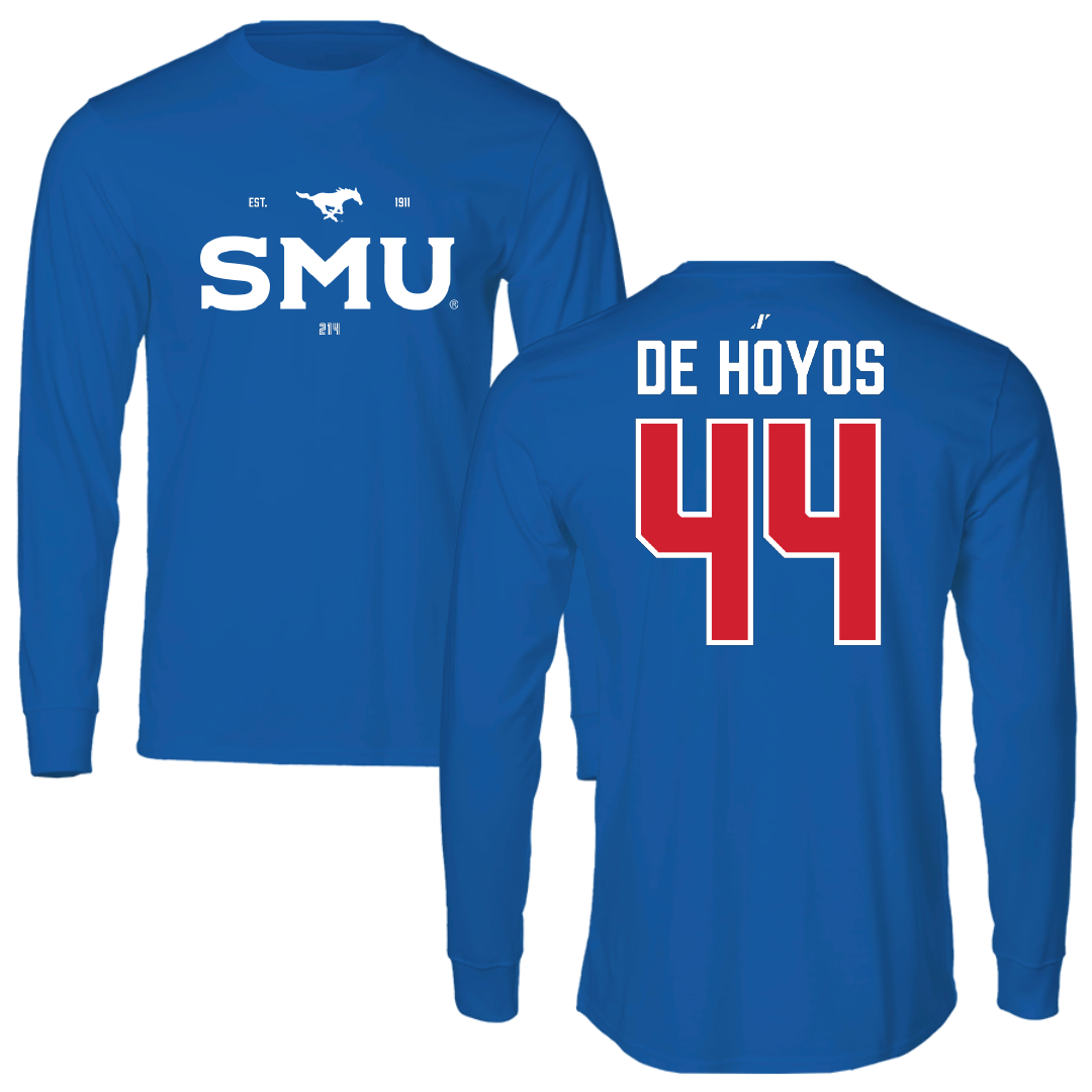 Southern Methodist University Football Blue General Performance Long Sleeve - #44 Michael De Hoyos