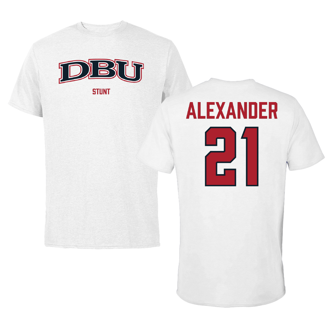 Dallas Baptist University STUNT White Tee - #21 Avery Alexander