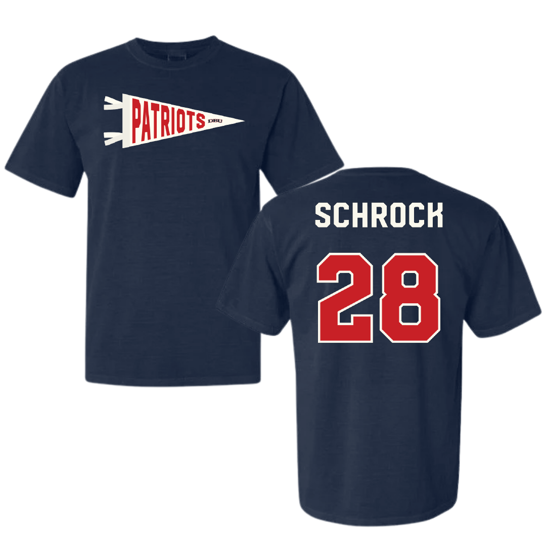 Dallas Baptist University Soccer Navy Pennant Comfort Colors Tee - #28 Sophia Schrock