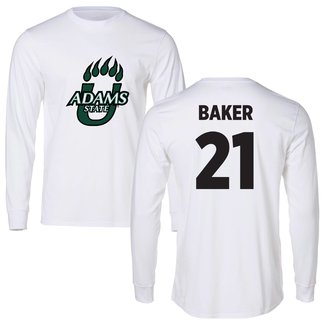 Adams State University Basketball (M) White Performance Long Sleeve - #21 Dillan Baker