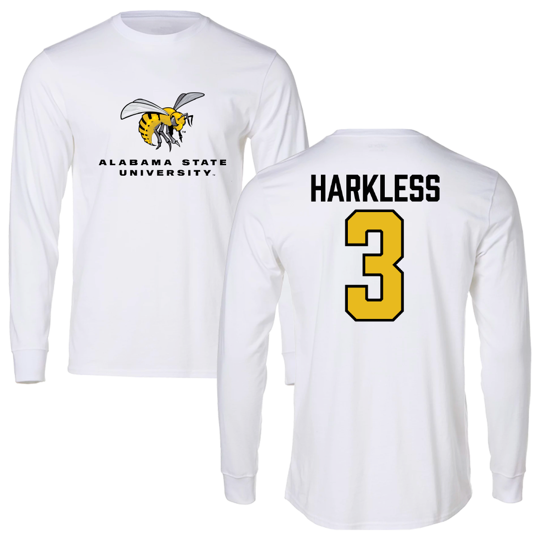 Alabama State University Football White Block Long Sleeve - #3 Luke Harkless