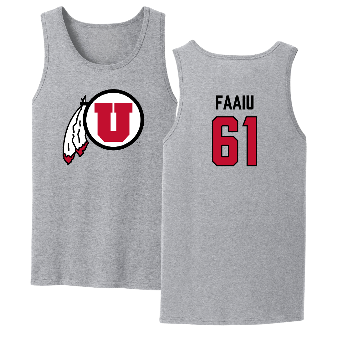 University of Utah Football Sport Gray Tank Top - #61 Kolinu'u Faaiu