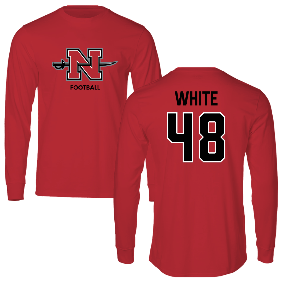 Nicholls State University Football Red Mascot Performance Long Sleeve - #48 Scott White