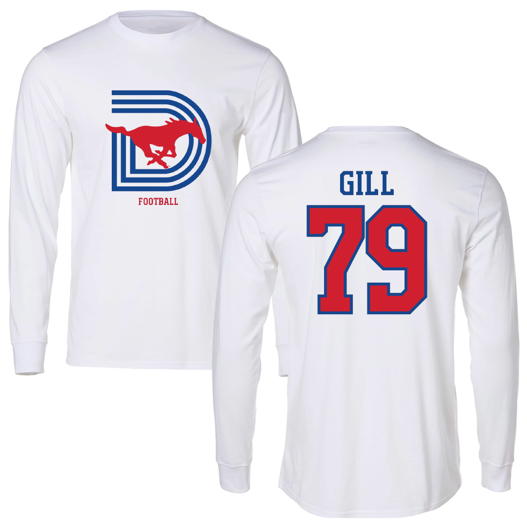 Southern Methodist University Football White Performance Long Sleeve - #79 Reagan Gill