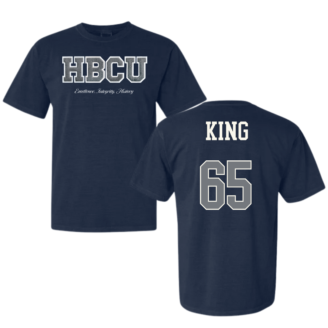 Jackson State University Football Navy HBCU Varsity Comfort Colors Tee - #65 Jackson King