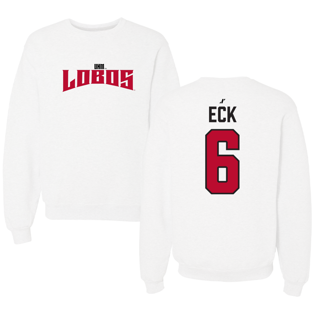 University of New Mexico Football White Classic Crewneck - #6 Jaxton Eck