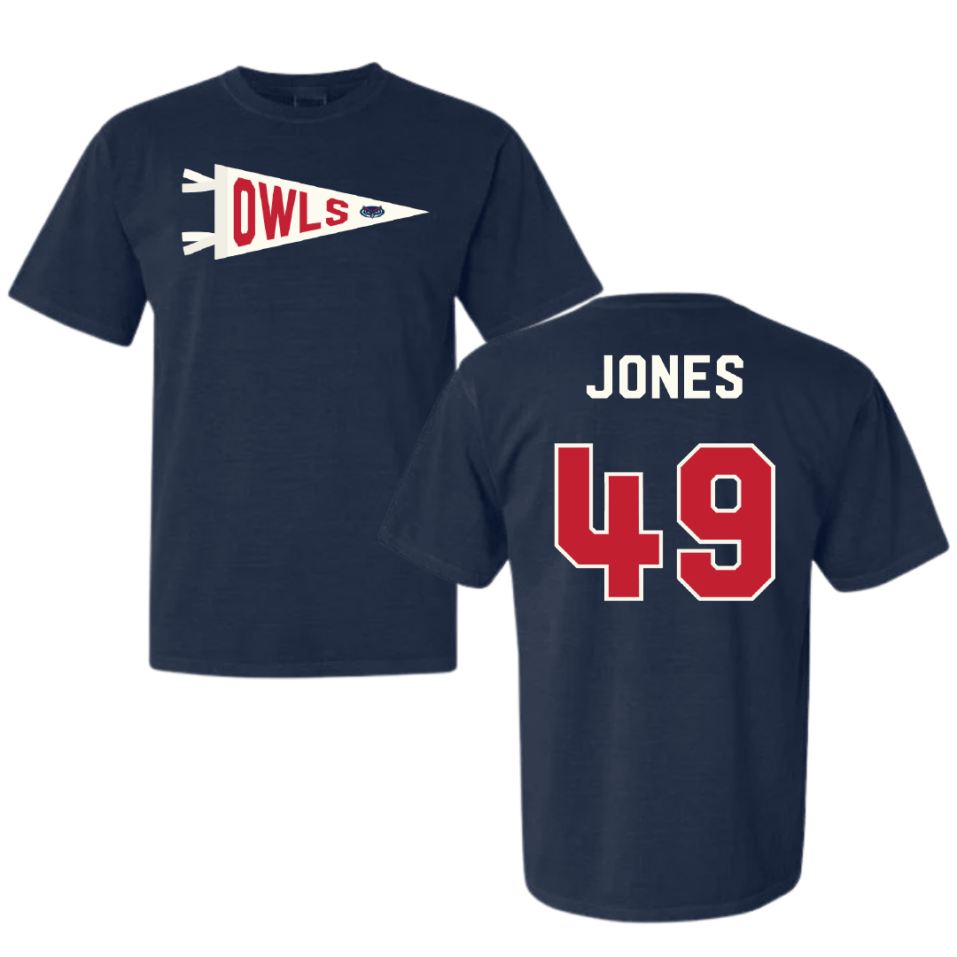 Florida Atlantic University Football Navy Pennant Comfort Colors Tee - #49 Chris Jones
