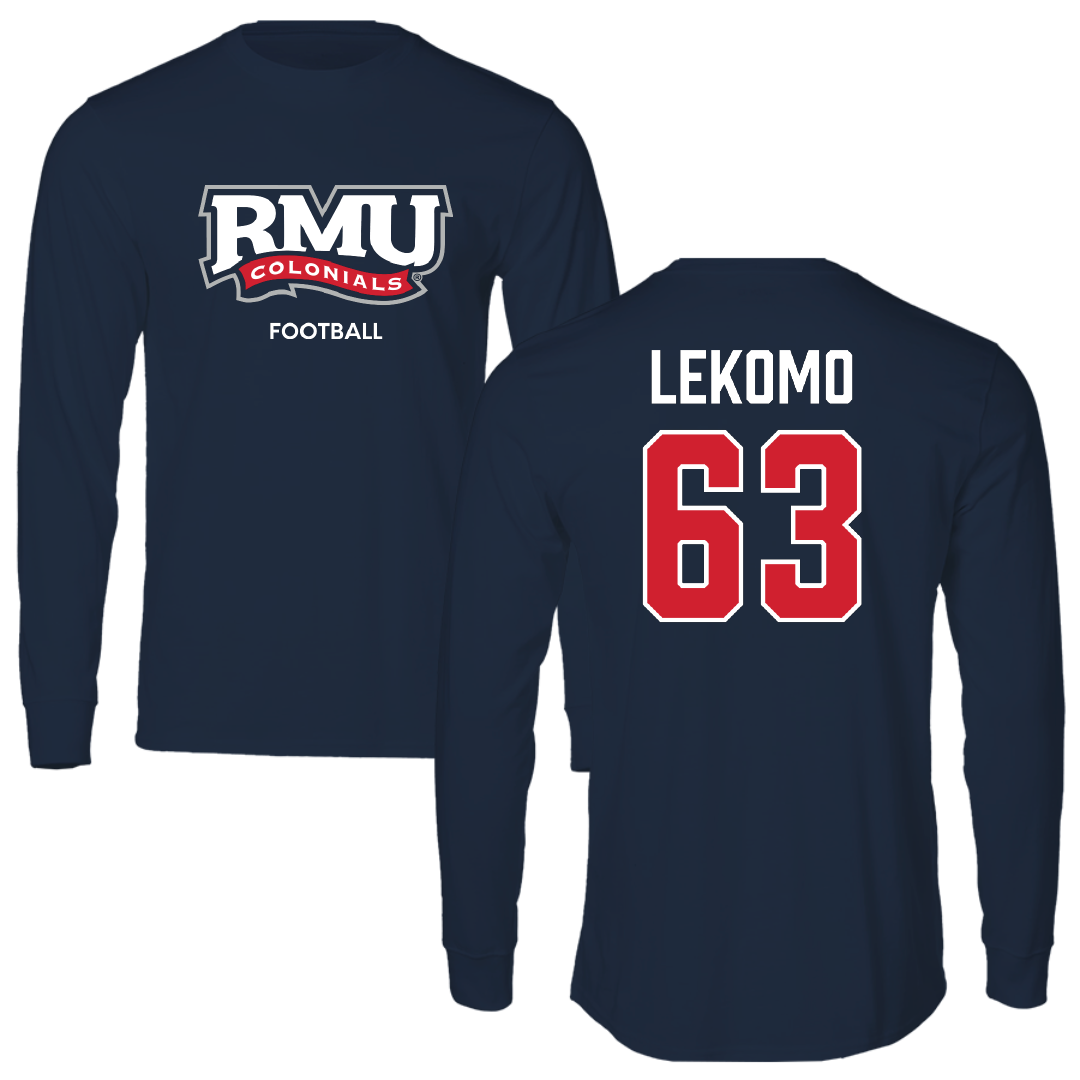 Robert Morris University Football Navy RMU Performance Long Sleeve - #63 Yann Lekomo