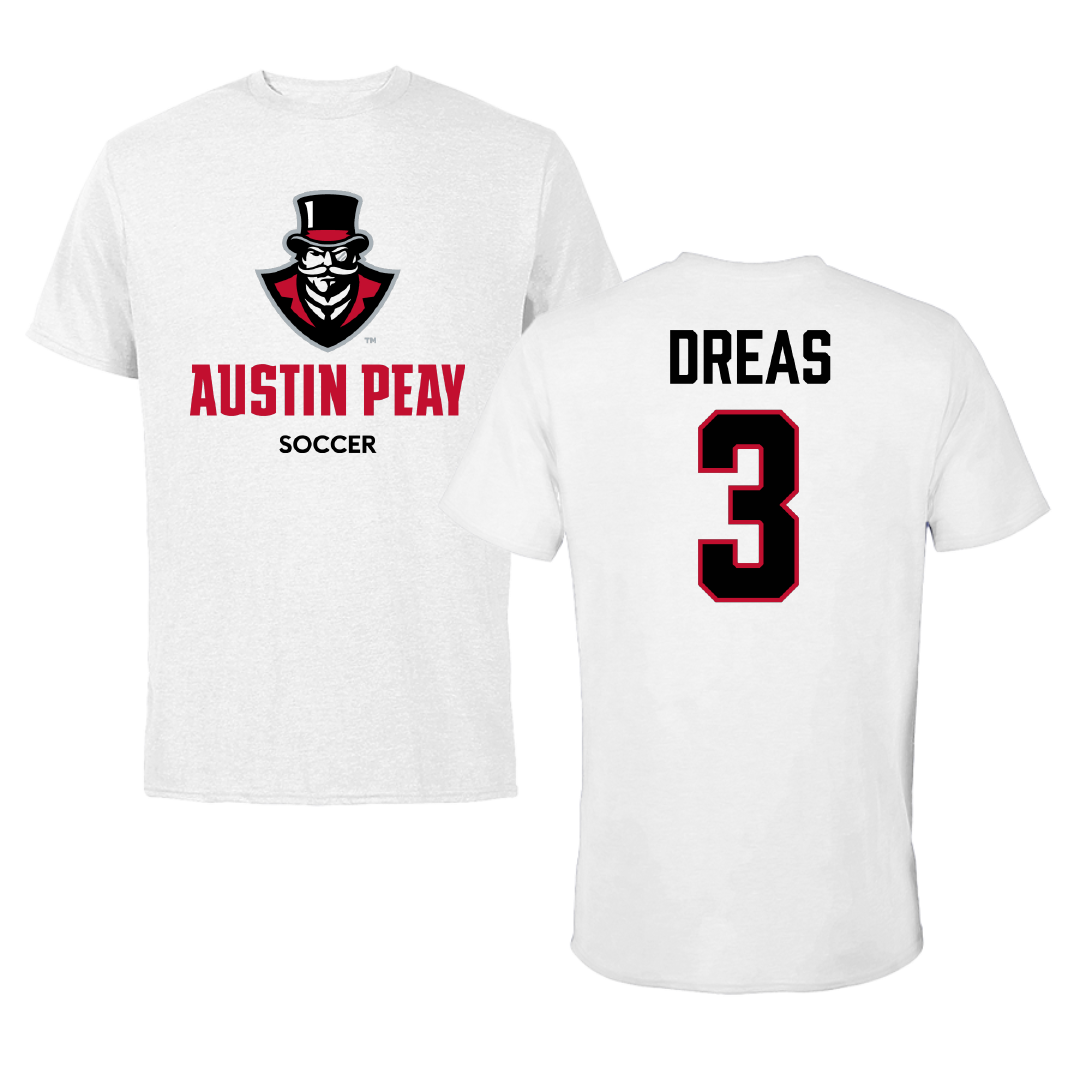 Austin Peay State University Soccer (W) White Performance Tee - #3 Ellie Dreas