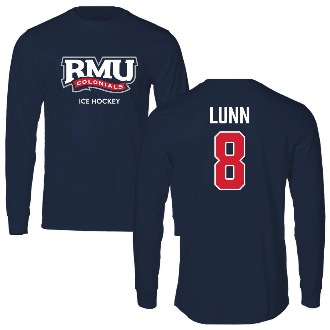 Robert Morris University Ice Hockey (M) Navy RMU Long Sleeve - #8 Gabriel Lunn