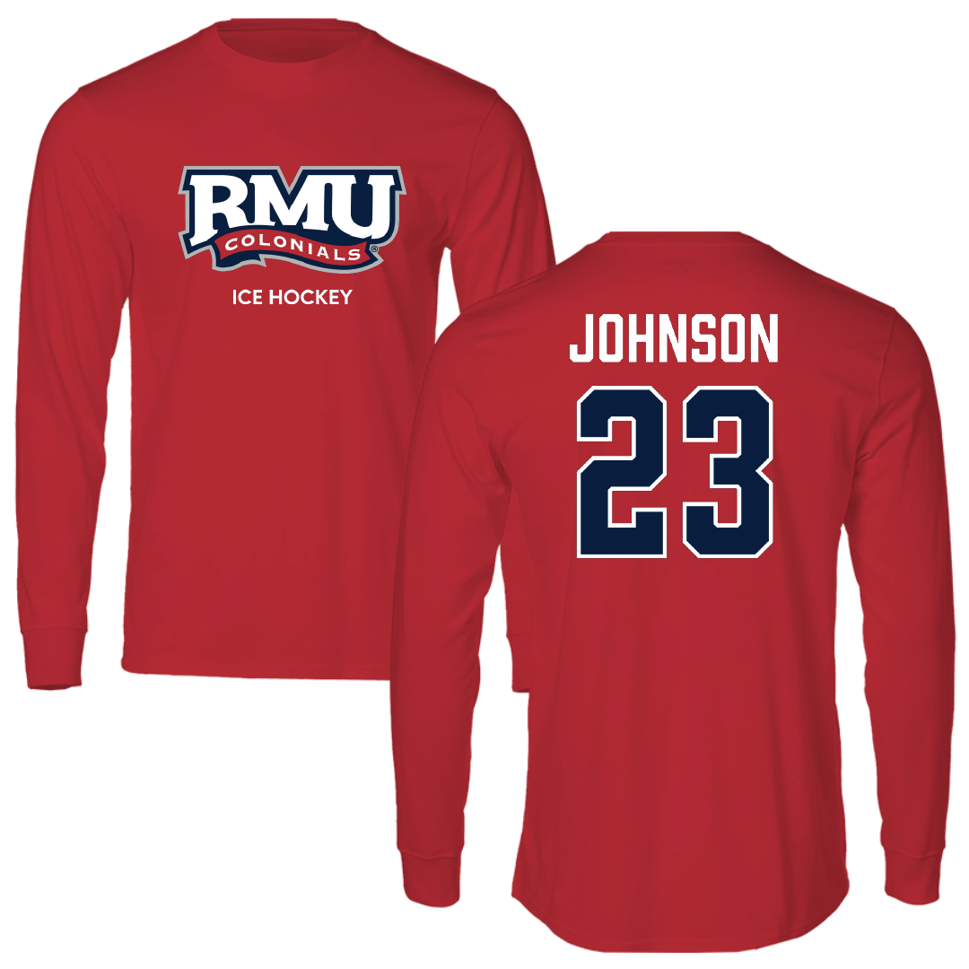 Robert Morris University Ice Hockey (M) Red Performance Long Sleeve - #23 Luke Johnson